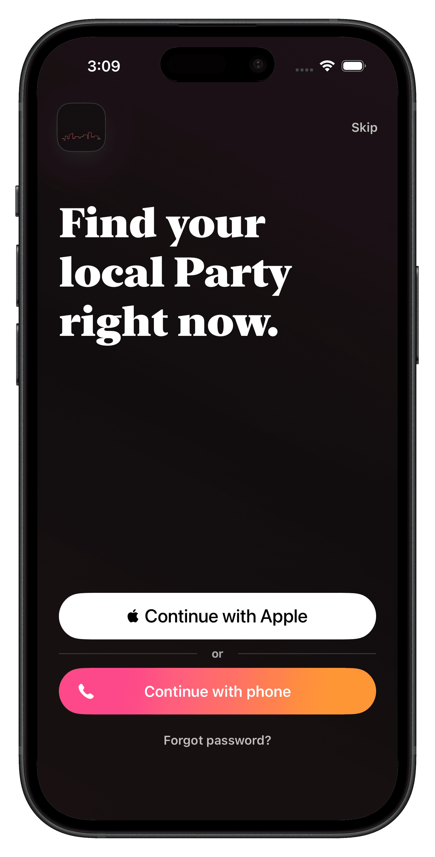 iPhone 17 Pro simulator screenshot of the ATL Party App map